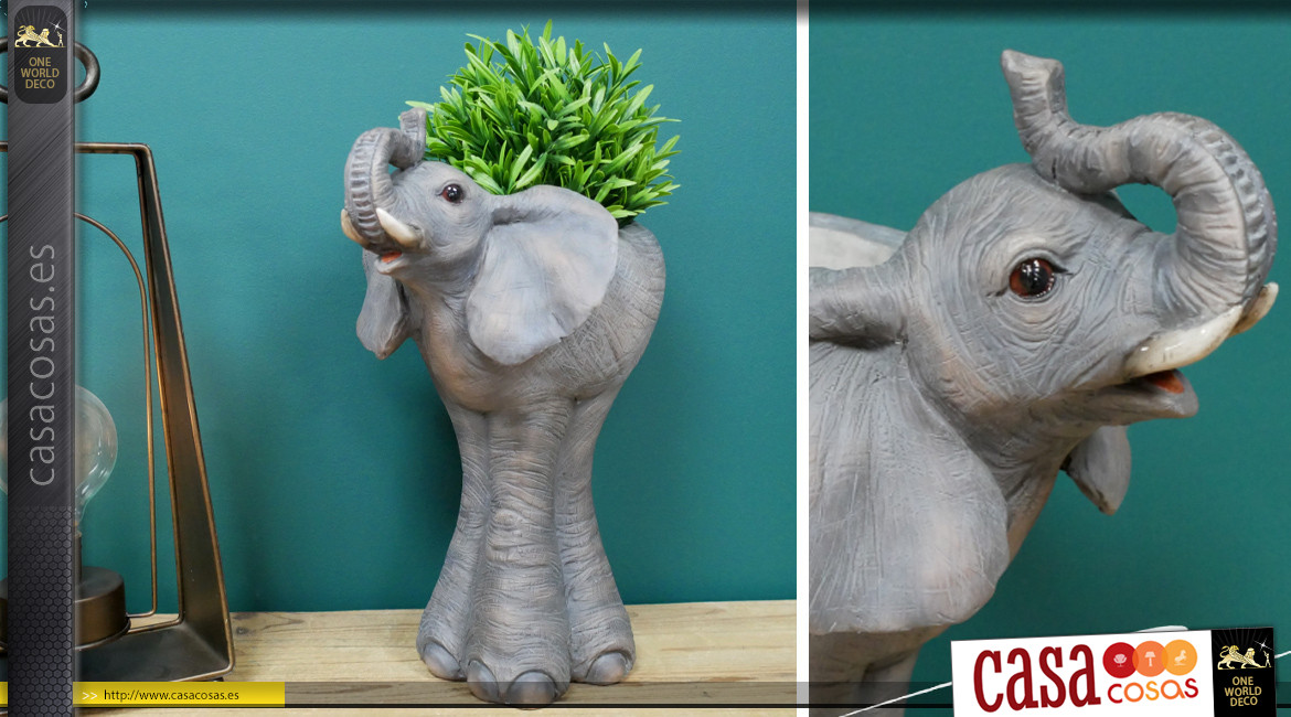 Macetero de resina con forma de elefante con acabado realista, 35cm