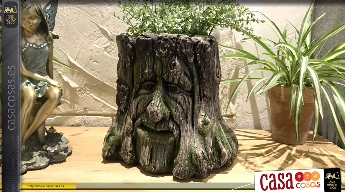 Macetero tronco de arbol espíritu cuentos y mágia, de resina, Ø28cm