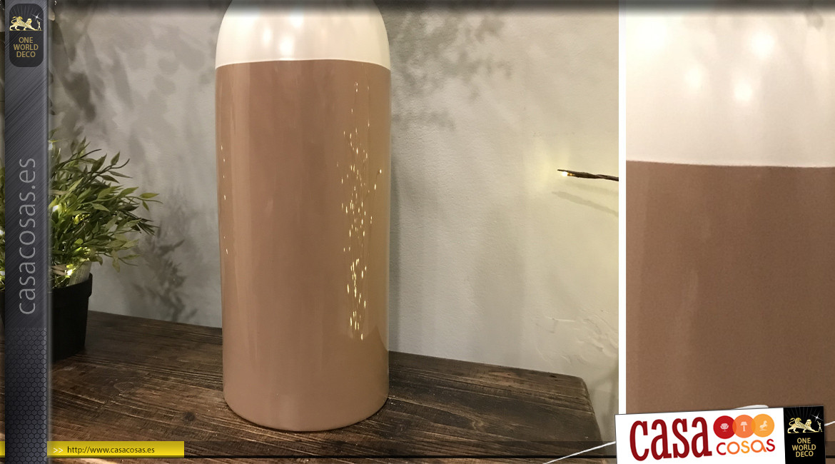 Jarrón de cerámica brillante, blanco y marrón, 41 cm en forma de botella