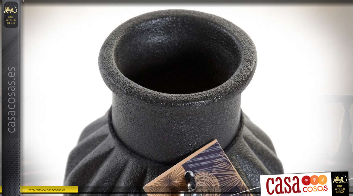 Jarrón decorativo de cerámica, acabado negro carbón con relieve de diamantes, tacto moderno, Ø9,5cm