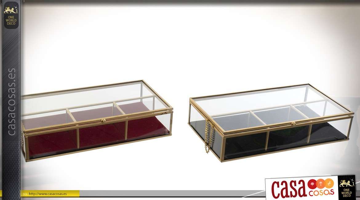Serie de 2 cajas de joyas de vidrio y metal dorado 27 cm.