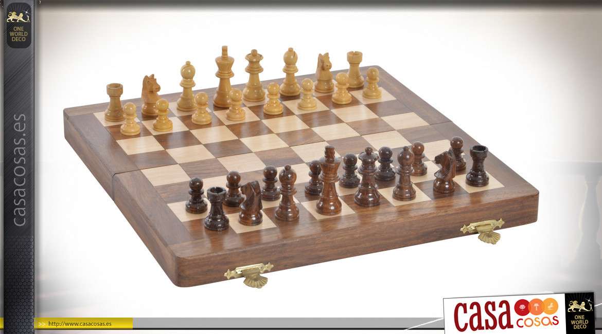 Mesa de ajedrez de sheesham macizo, piezas de madera tallada, estilo elegante, 30 cm