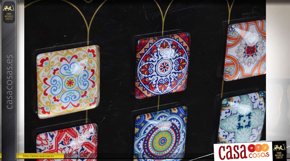 Set de 6 imanes decorativos de vidrio con patrones de mandala de colores, formas cuadradas, 5x5cm