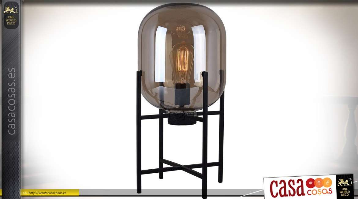 Lámpara de mesa de diseño de vidrio ahumado sobre soporte de metal negro 50 cm