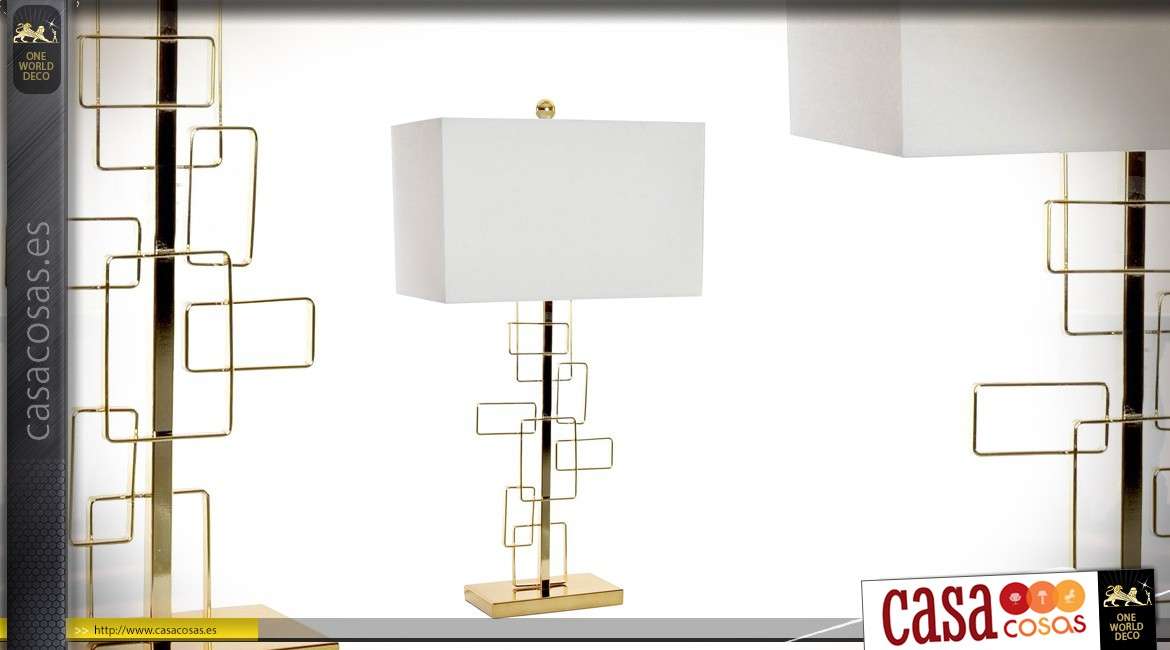 Lámpara de metal colección Precious Lamps con acabados dorados y pantalla de lino