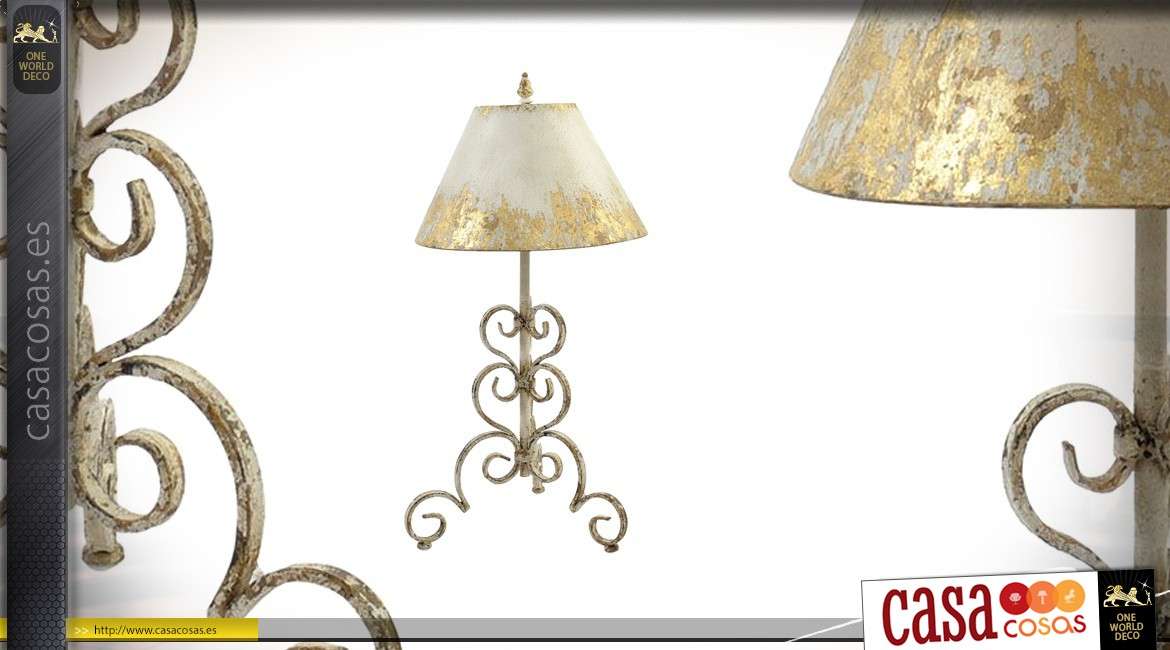 Lámpara de mesa vintage de metal envejecido estilo candelabro acabado dorado 77cm