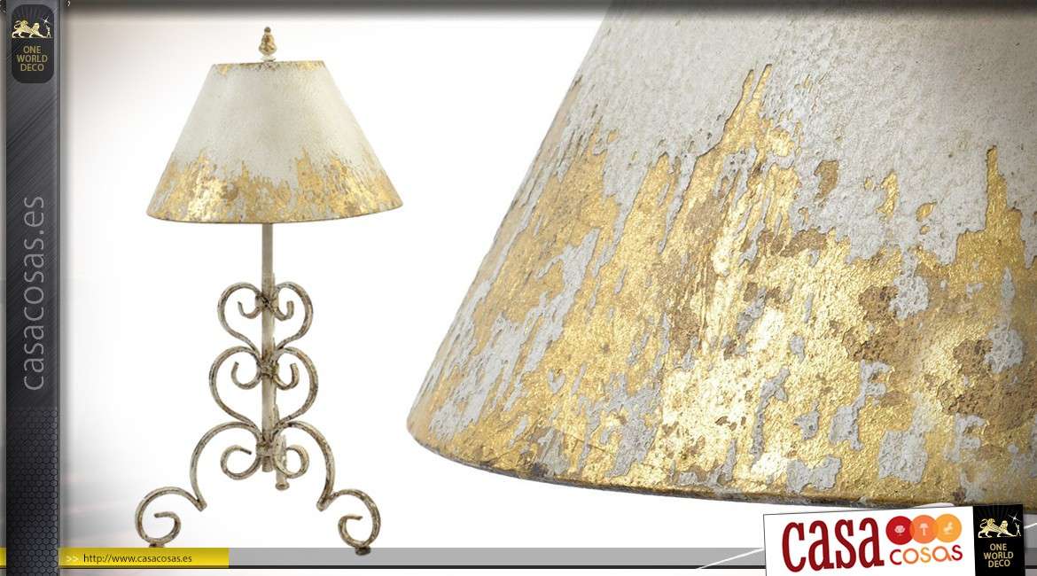 Lámpara de mesa vintage de metal envejecido estilo candelabro acabado dorado 77cm