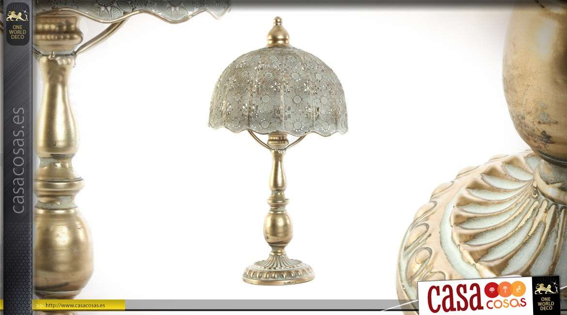 Lámpara de mesa de metal de estilo oriental moucharabieh viejo dorado