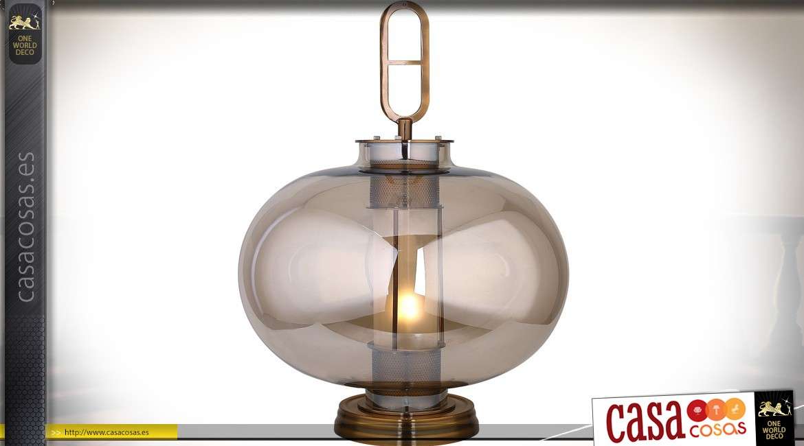 Lámpara de mesa esférica de vidrio ahumado de metal estilo retro 55 cm