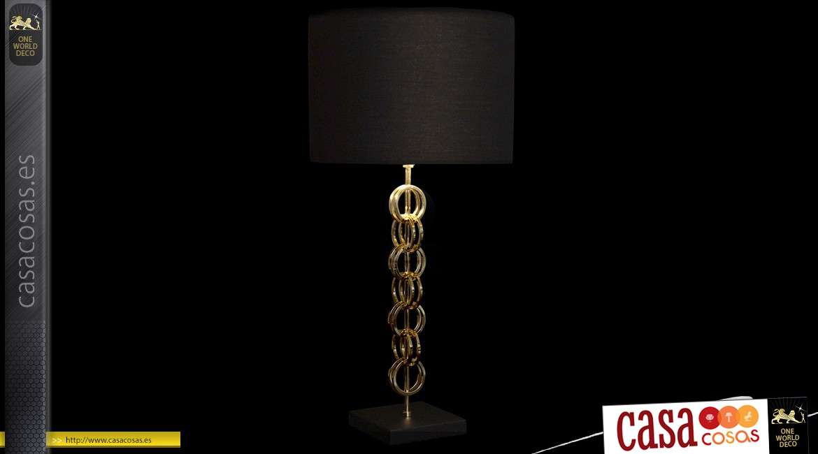 Lámpara de mesa de diseño grande de metal dorado con pantalla negra 71 cm