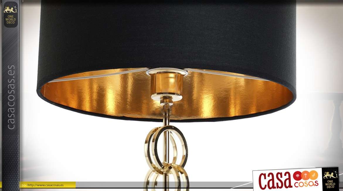 Lámpara de mesa de diseño grande de metal dorado con pantalla negra 71 cm
