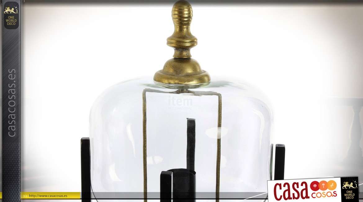 Lámpara retro de vidrio y metal sobre cuatro patas 64,5 cm.