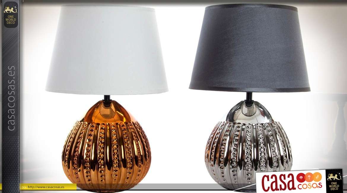 Dúo de lámparas de mesa de cerámica dorada y plateada, tono blanco y gris 36 cm