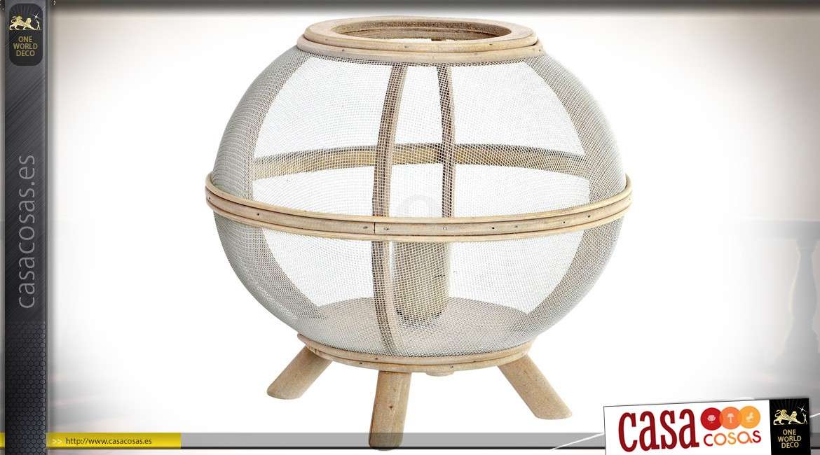 Lámpara de mesa de madera con malla de alambre muy fino estilo escandinavo blanco Ø 25,5 cm