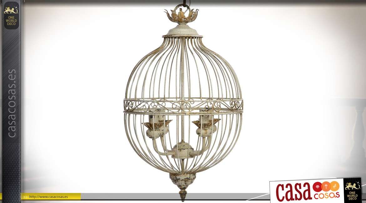 Iluminación colgante estilo jaula de pájaros  - 4 luces - pátina crema Ø 40,5 cm