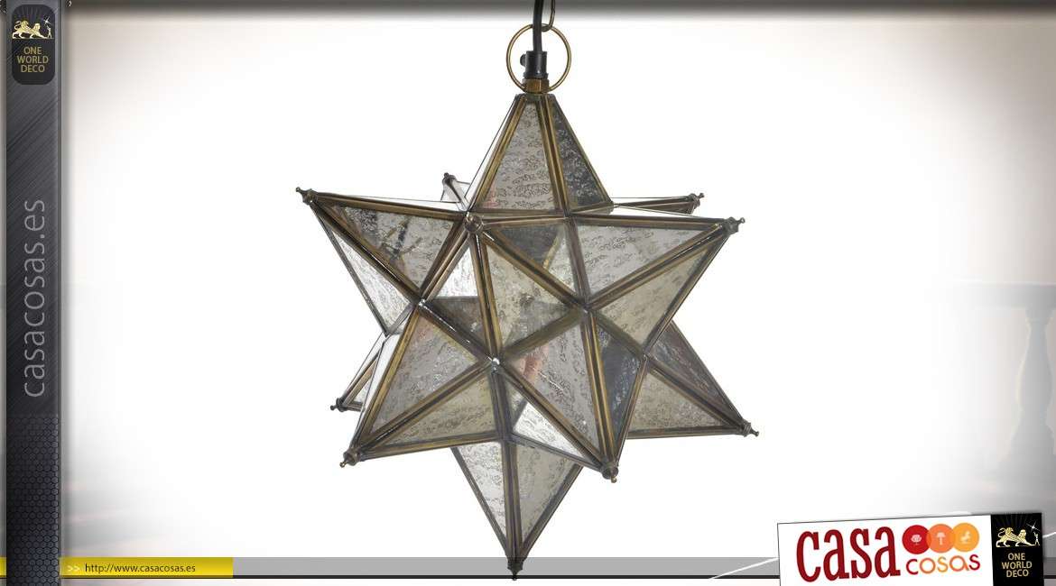 Colgante retro de metal y vidrio con forma de estrella de plata y oro Ø 26 cm