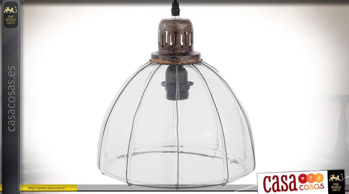 Lámpara colgante translúcida de cristal y metal de estilo retro Ø 27 cm