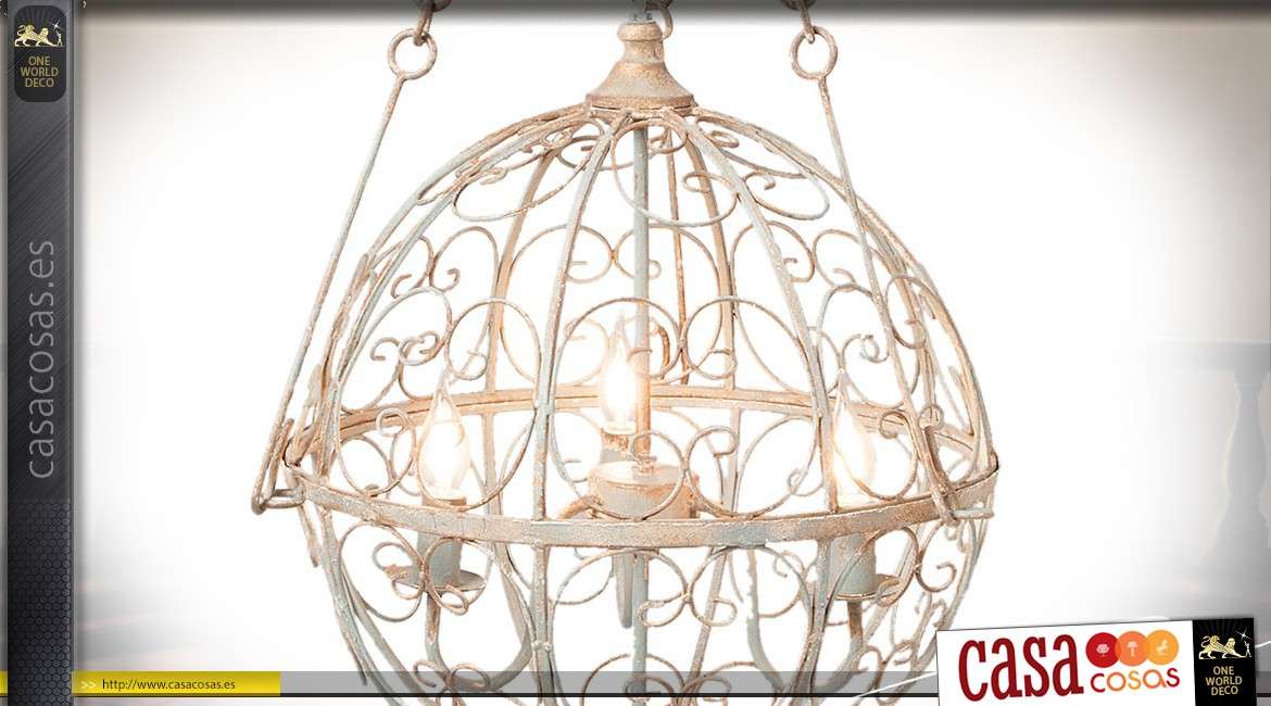 Lámpara colgante esférica con 3 quemadores en efecto crema anticuario hierro forjado metal Ø 48 cm