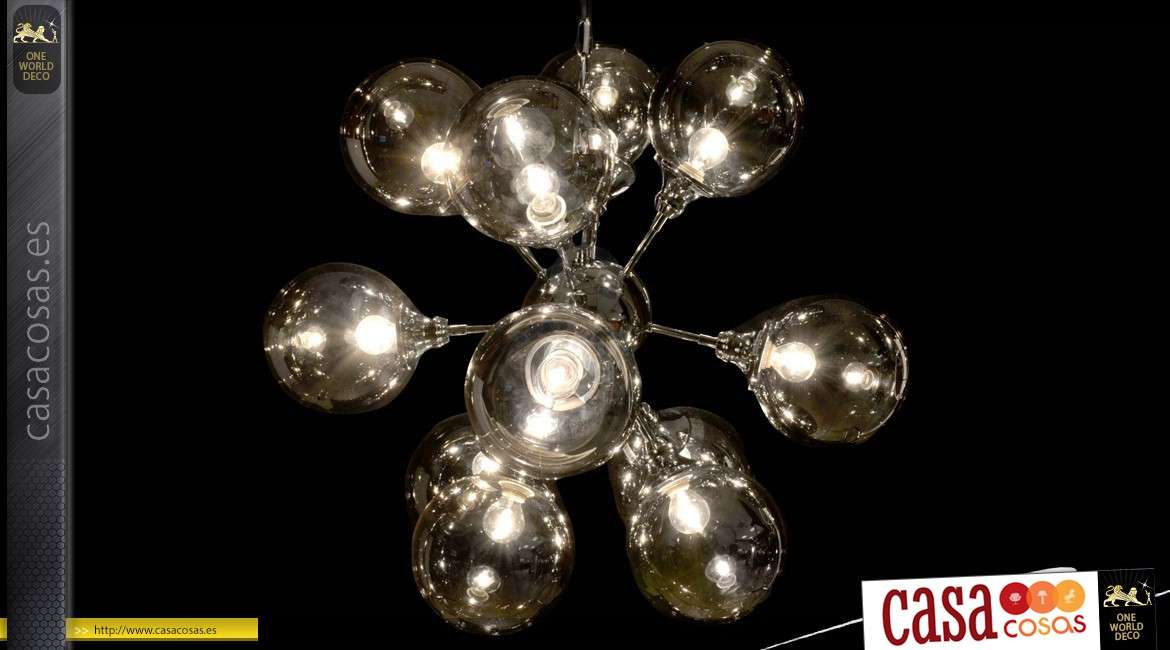 Colgante de lujo de metal cromado y cristal ahumado gris 12 esferas Ø 73 cm