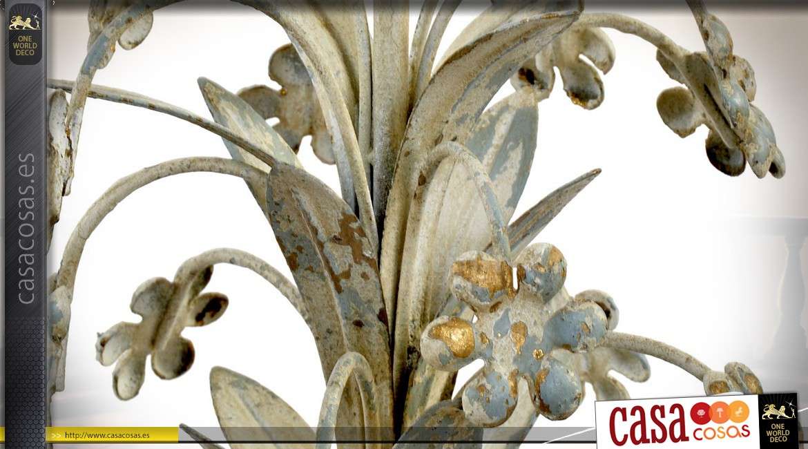 Candelabro de metal con forma de ramo de flores 4 puntos de pátina beige envejecido Ø 45 cm