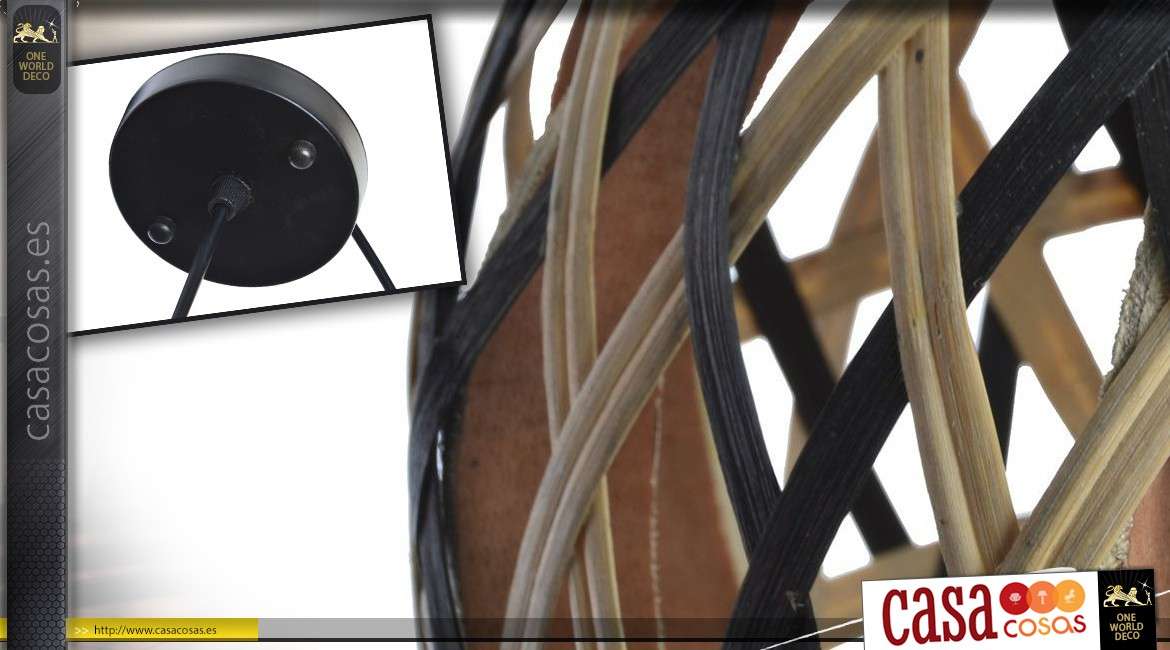 Suspensión en tiras de bambú trenzado natural y negro Ø 28 cm