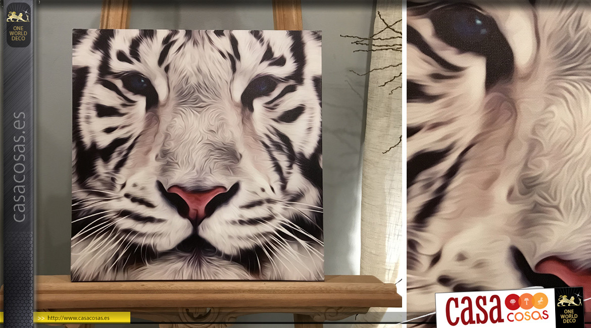 Serie de 2 lienzos con estampado de lobo y tigre, ambientación animal y aspecto salvaje, 40cm