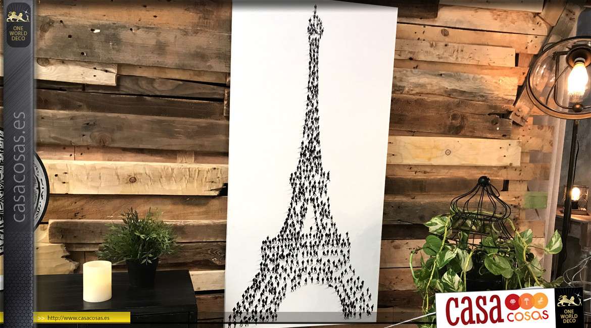 Gran lienzo en blanco y negro, Torre Eiffel formada por seres humanos, estilo moderno