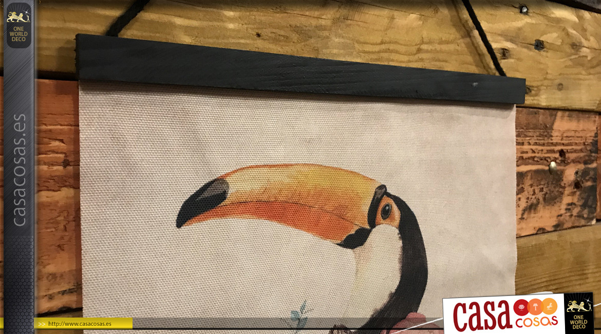 Representación sobre lienzo de un tucán, atmósfera de antigua enciclopedia de animales, para colgar, 50cm