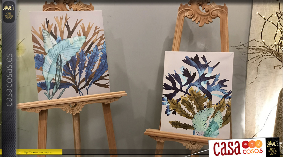 Serie de dos cuadros que representan algas marinas, elegante ambiente costero, 50cm.