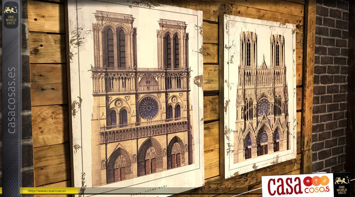 Serie de dos lienzos, incluido uno que representa la catedral de Notre Dame de París, 80x60cm