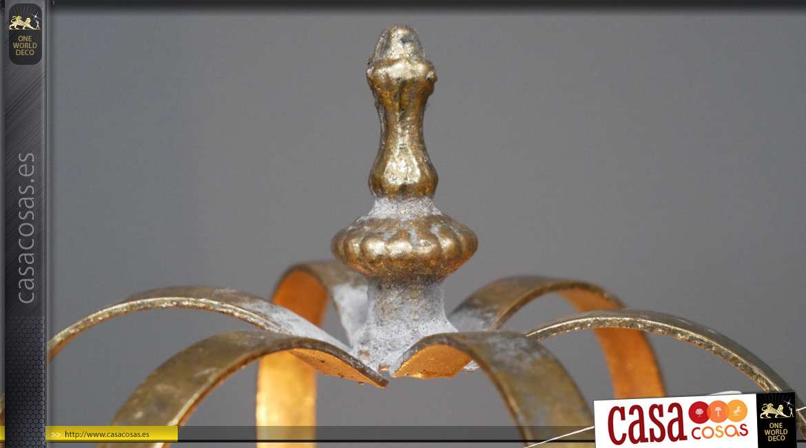 Lámpara de mesilla de noche portátil de metal para princesa en forma de corona, acabado oro viejo 19cm