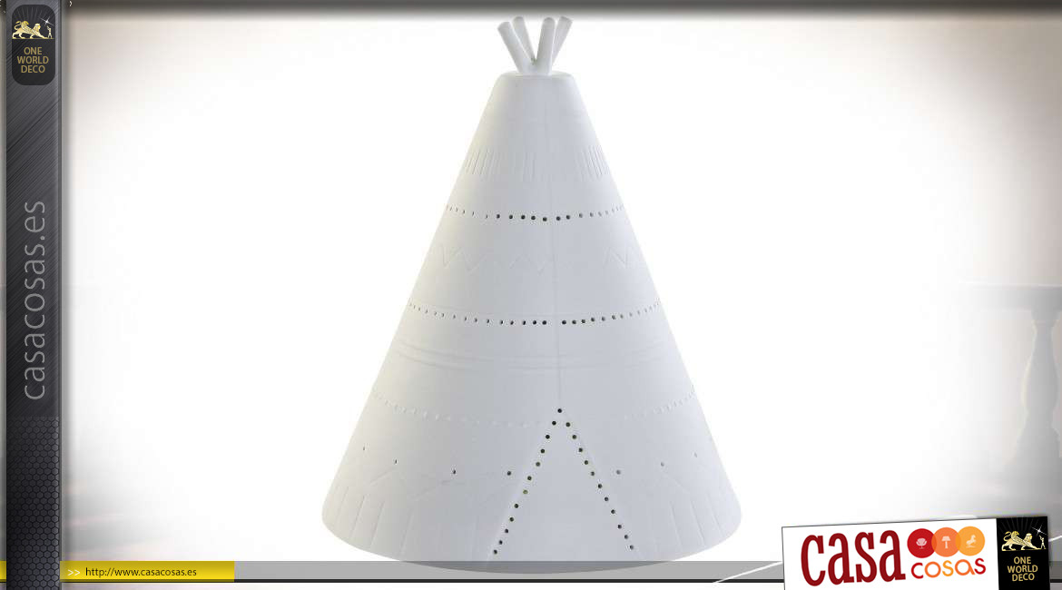 Lámpara de mesa de porcelana blanca, con forma de tipi, ambiente infantil, Ø18cm