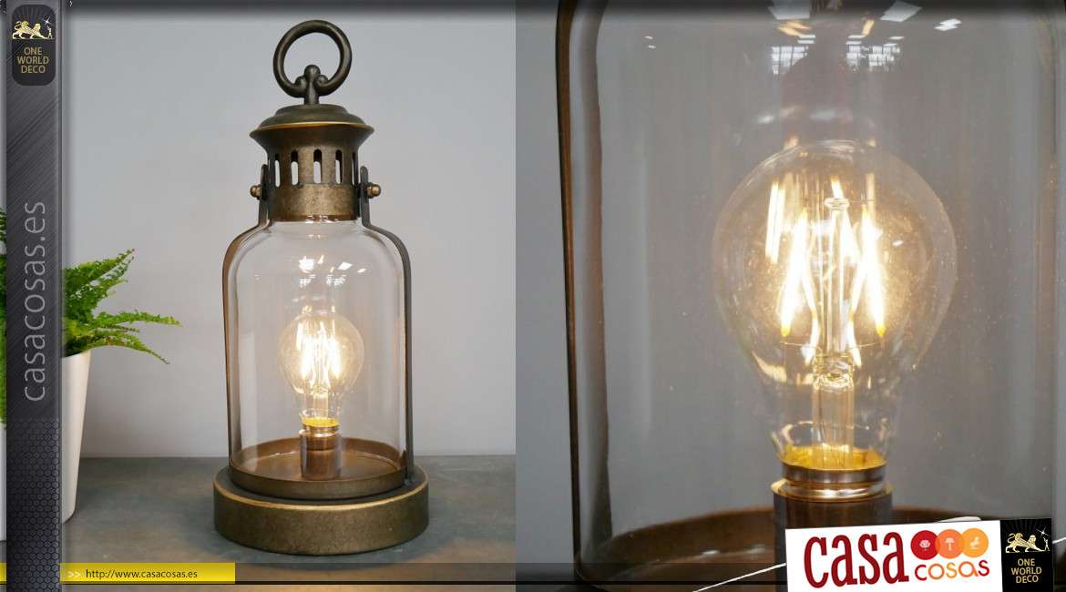 Lámpara lateral LED en metal y vidrio, estilo antiguo de lámpara de minería, 34cm