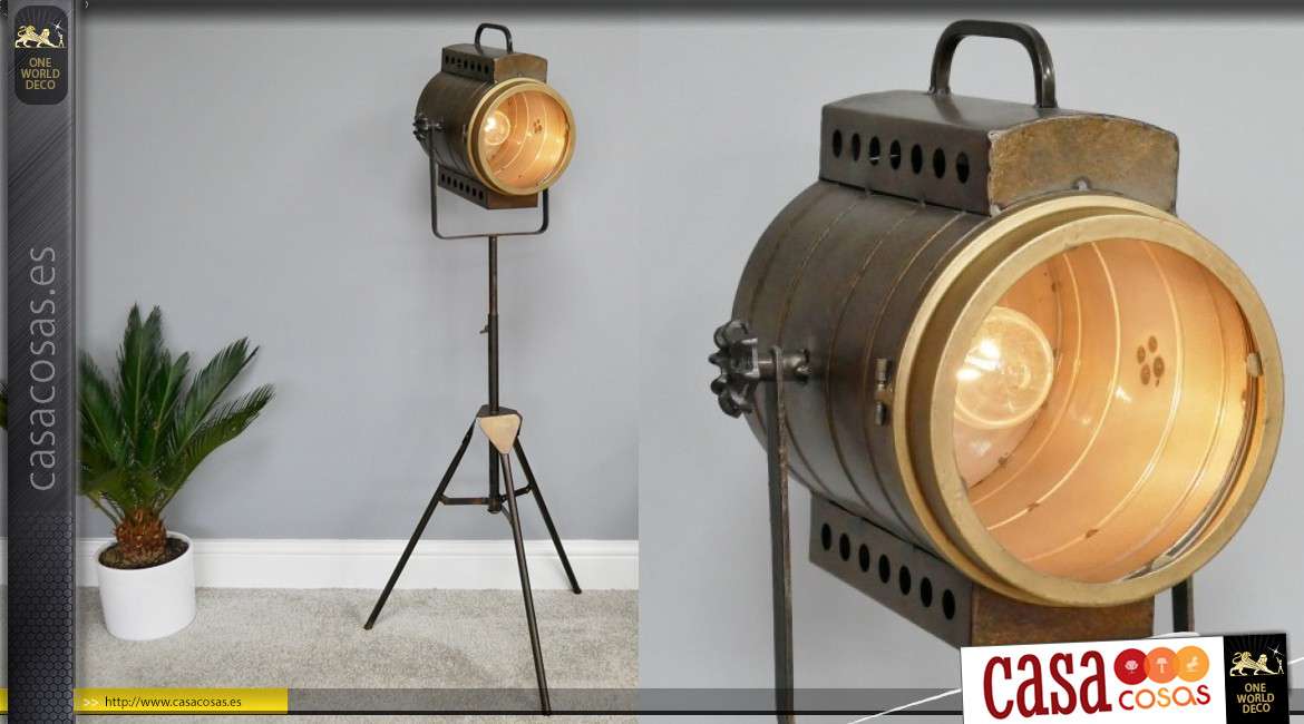 Lámpara trípode de metal proyector estilo antiguo, espíritu industrial luz dorada 140cm