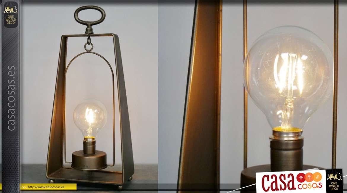 Lámpara decorativa de metal estilo linterna marinera, acabado efecto bronce antiguo 41cm