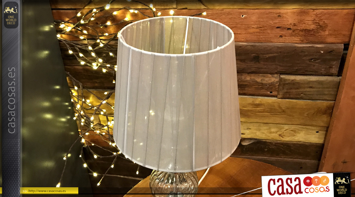 Lámpara de mesilla de noche de metal cromado y globo de cristal, pantalla gris satinado brillante, ambiente elegante, 46cm