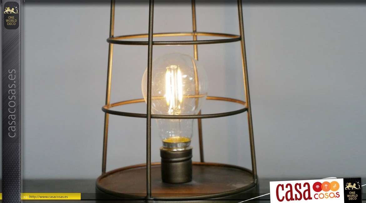 Lámpara auxiliar de metal estilo farol con anilla, acabado oro viejo, estilo jaula 41cm
