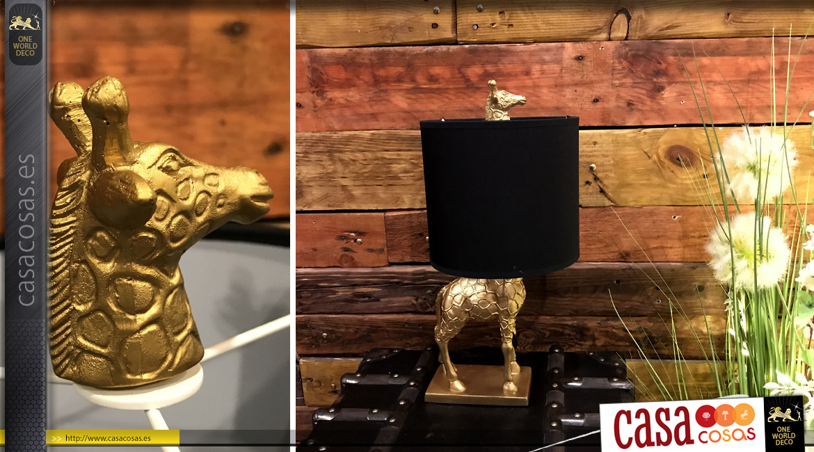 Lámpara de mesa con forma de jirafa acabado dorado, 42cm
