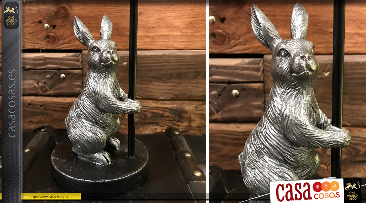 Serie de 2 lámparas de sobremesa en metal y resina con representaciones de conejos, ambiente de habitación infantil, 35cm