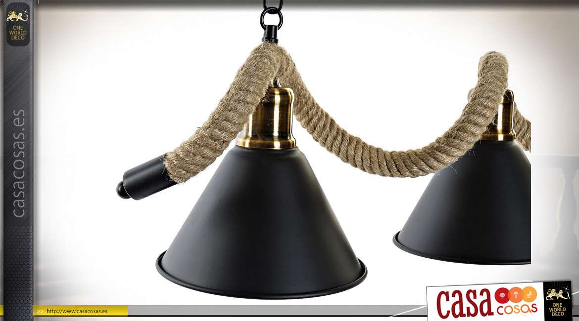 Lámpara colgante de cuerda y metal de estilo industrial, espíritu de cadena y toques cobrizos, 76cm