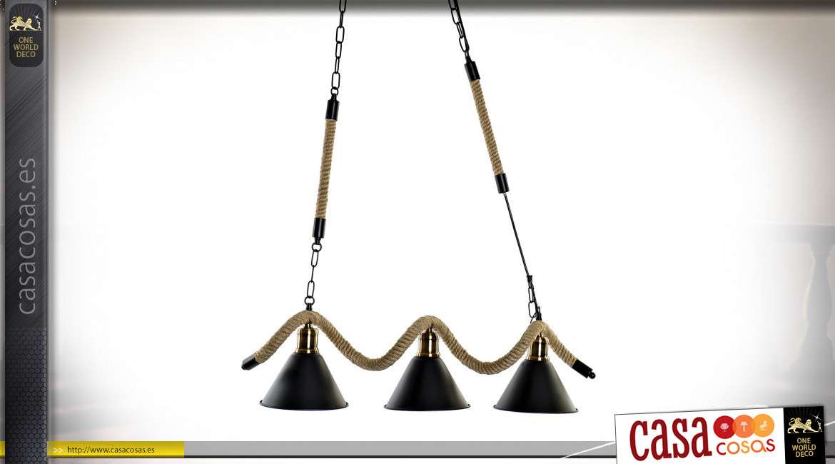 Lámpara colgante de cuerda y metal de estilo industrial, espíritu de cadena y toques cobrizos, 76cm