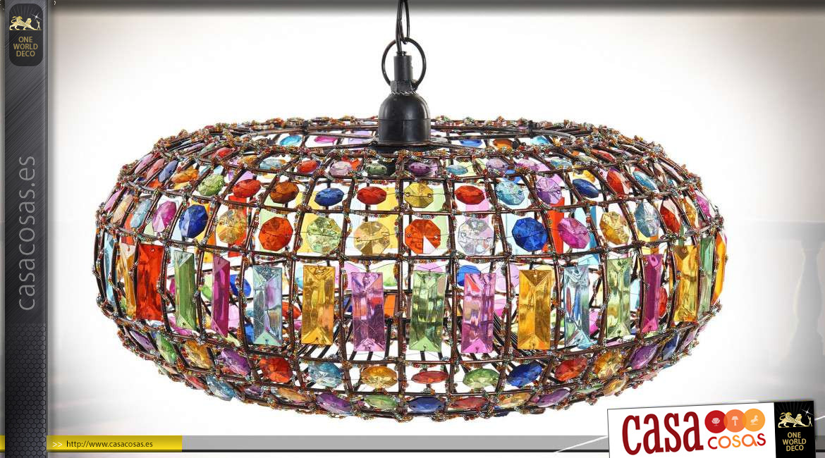 Lámpara colgante de estilo oriental de metal y acrílico, colorida y brillante, Ø44cm