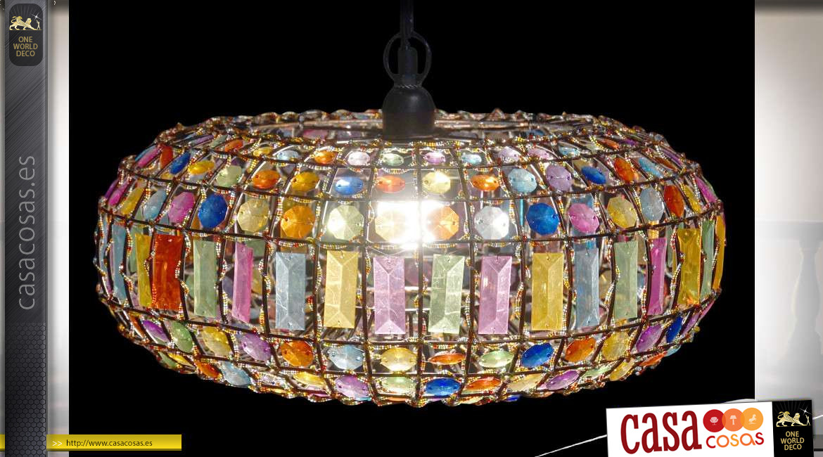 Lámpara colgante de estilo oriental de metal y acrílico, colorida y brillante, Ø44cm