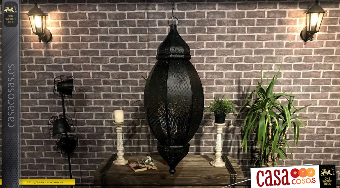 Lámpara colgante de metal negro, espíritu Moucharabieh de estilo oriental, acabado mate 84cm