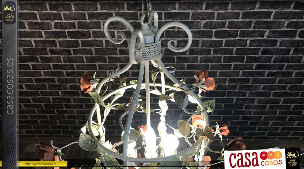 Lámpara colgante jaula de flores de estilo vintage, ramo de 20 rosas con 4 luces en el centro, Ø53cm