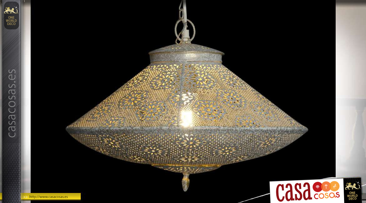 Lámpara colgante Moucharabieh, acabado oro blanco, estilo oriental, 47cm