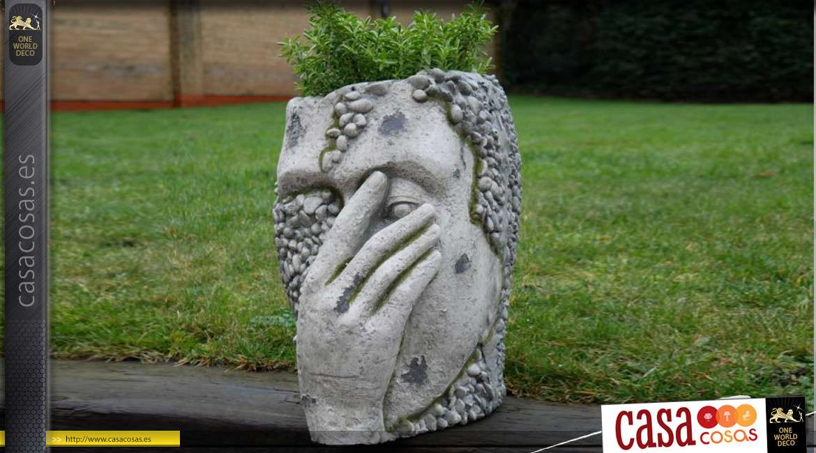 Olla de piedra de imitación piedra, forma de cara de efecto de escultura antigua 40 cm de alto