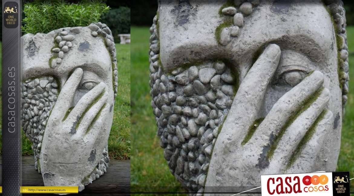 Olla de piedra de imitación piedra, forma de cara de efecto de escultura antigua 40 cm de alto
