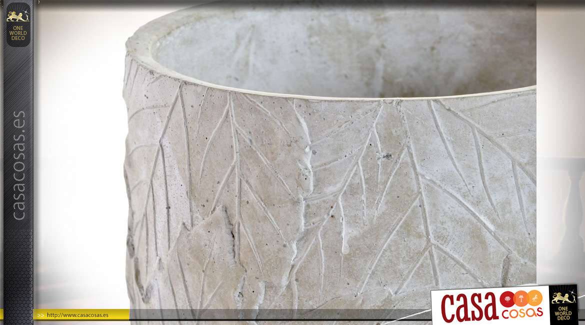 Juego de 3 maceteros de cemento con motivos de hojas enmarcadas, ambiente moderno, Ø17cm