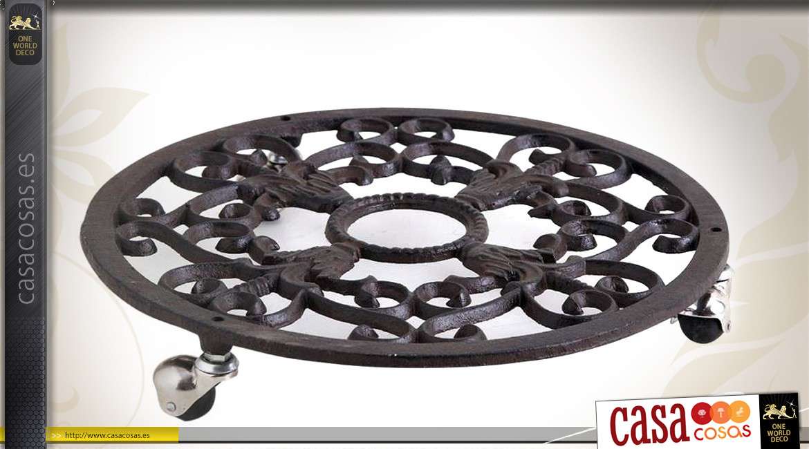 Soporte de hierro fundido con ruedas para maceteros grandes Ø 29,5 cm